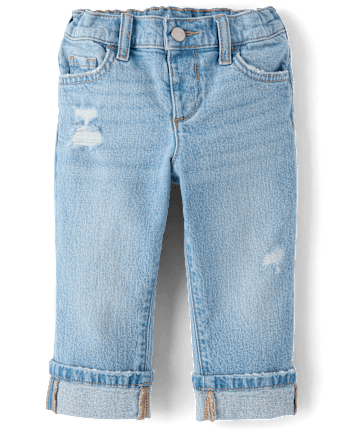 Toddler Girls Ripped Roll Cuff 90s Straight Jeans