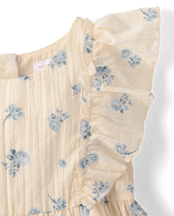 Baby And Toddler Girls Floral Textured Flutter Dress