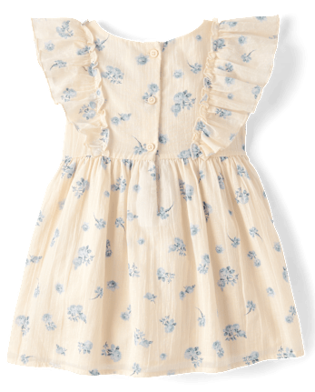 Baby And Toddler Girls Floral Textured Flutter Dress
