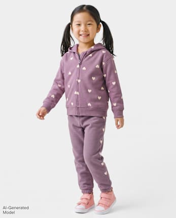 Toddler Girls Embellished Premium Fleece Jogger Pants - PANSY GARDEN