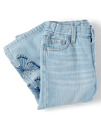 Toddler Girls Applique Butterfly Wide Leg Jeans