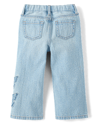 Toddler Girls Applique Butterfly Wide Leg Jeans