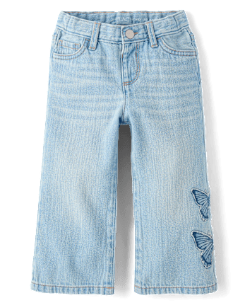 Toddler Girls Applique Butterfly Wide Leg Jeans