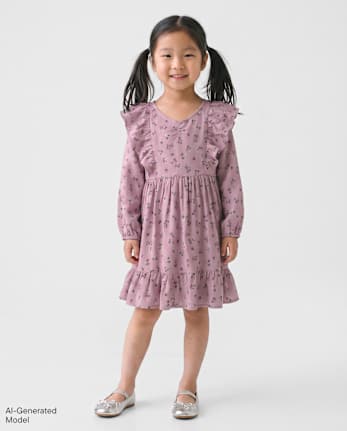 Baby And Toddler Girls Floral Flutter Dress - ANTIQUE IRIS CL