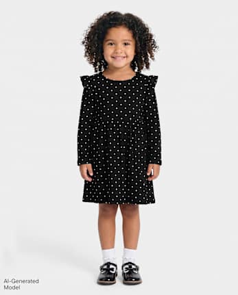 Robe à pois à volants pour bébés et petites filles - BLACK