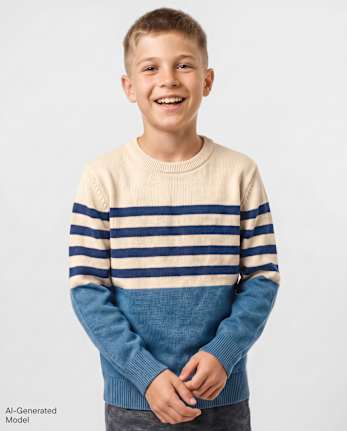 Boys Striped Colorblock Sweater - HIDDEN SEA