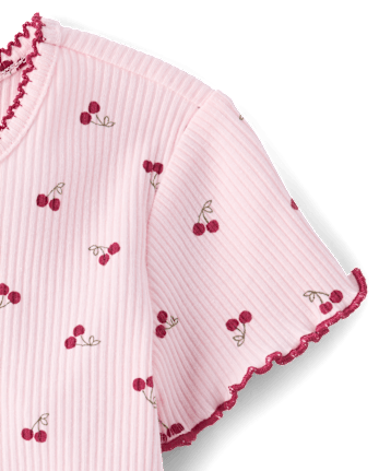 Toddler Girls Cherry Ribbed Lettuce Tee