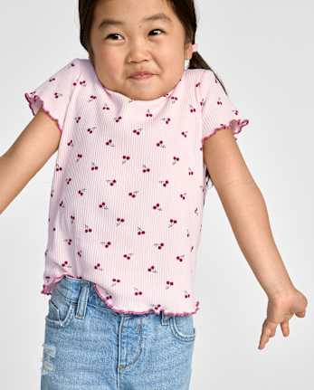 Toddler Girls Cherry Ribbed Lettuce Tee