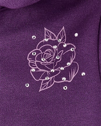 Girls Studded Rose Premium Fleece Zip Up Hoodie