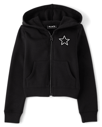 Girls Embellished Premium Fleece Zip Up Hoodie