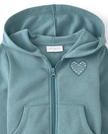 Girls Embellished Premium Fleece Cropped Zip Up Hoodie - STORMWATER