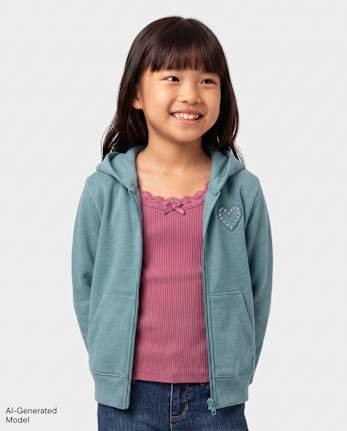 Sweat à capuche court zippé en polaire premium orné pour filles - STORMWATER