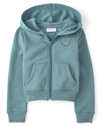 Girls Embellished Premium Fleece Zip Up Hoodie