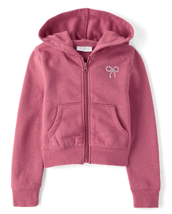 Girls Embellished Premium Fleece Zip Up Hoodie