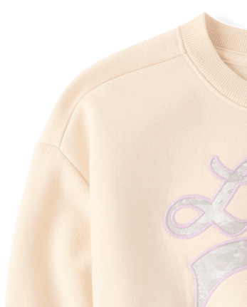 Girls Embellished Premium Fleece Cropped Sweatshirt - FRAPPE