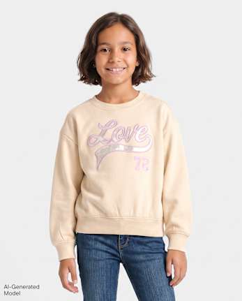 Girls Embellished Premium Fleece Cropped Sweatshirt - FRAPPE