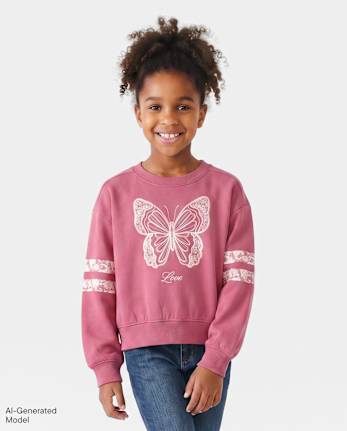 Sweat-shirt court en polaire premium orné pour filles - VINTAGE ROSE CL