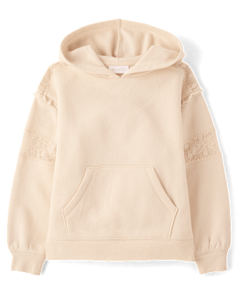 Girls Lace Inset Premium Fleece Hoodie