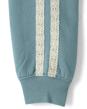 Girls Puff Print Lace Stripe Premium Fleece Hoodie - STORMWATER