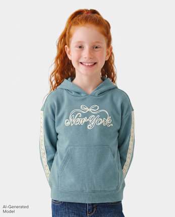 Girls Puff Print Lace Stripe Premium Fleece Hoodie - STORMWATER