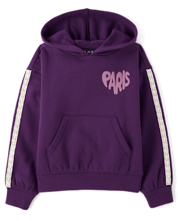 Girls Puff Print Lace Stripe Premium Fleece Hoodie