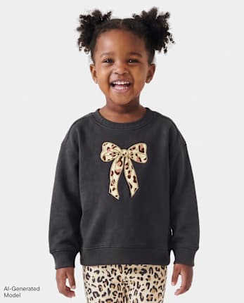 Toddler Girls Embellished Premium Fleece Sweatshirt - MOTOROIL