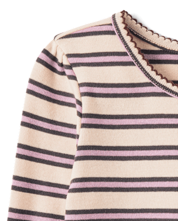 Toddler Girls Striped Ribbed Top - FUDGE