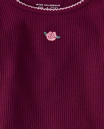 Toddler Girls Embroidered Icon Ribbed Tee