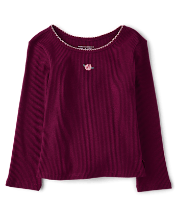 Toddler Girls Embroidered Icon Ribbed Tee