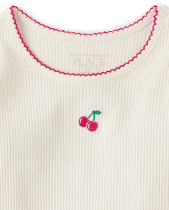 Toddler Girls Embroidered Icon Ribbed Tee