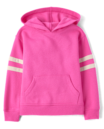 Girls Varsity Stripe Premium Fleece Zip Up Hoodie Top