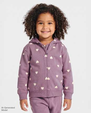 Toddler Girls Print Premium Fleece Zip Up Hoodie - PANSY GARDEN