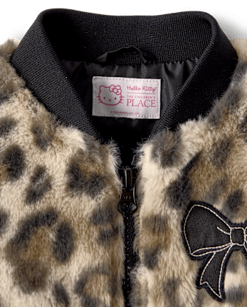 Toddler Girls Hello Kitty® Leopard Embroidered Faux Fur Bomber Jacket - SEA SHELL