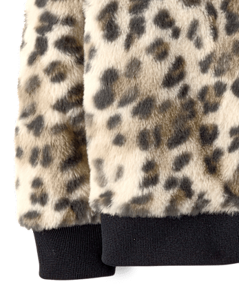 Toddler Girls Hello Kitty® Leopard Embroidered Faux Fur Bomber Jacket - SEA SHELL