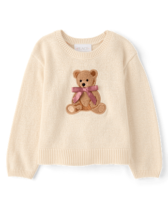 Toddler Girls Embroidered Bear Sweater