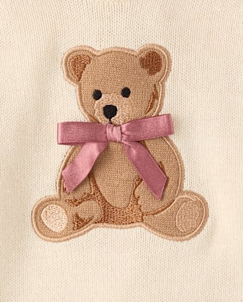 Toddler Girls Embroidered Bear Sweater