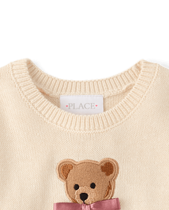 Toddler Girls Embroidered Bear Sweater