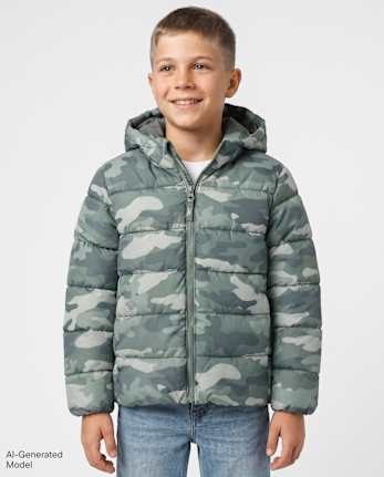 Boys Hooded Puffer Jacket - SEDONA SAGE