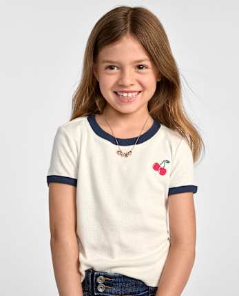 Girls Embroidered Icon Graphic Ringer Baby Tee