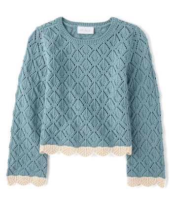 Girls Scalloped Pointelle Sweater