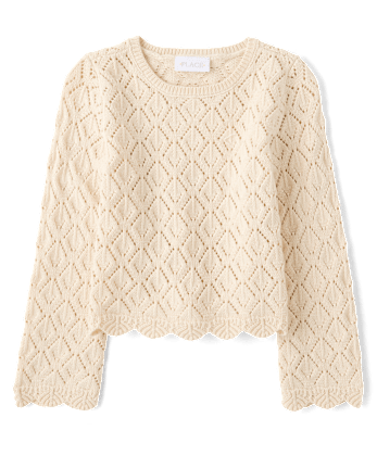 Girls Scalloped Pointelle Sweater