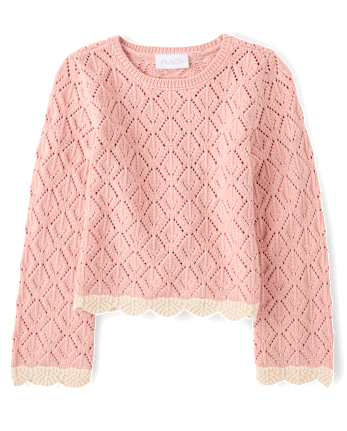 Girls Scalloped Pointelle Sweater