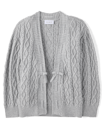Gilet en maille torsadée à lacets et nœud pour fille