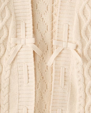 Girls Lace Up Bow Cable Knit Cardigan