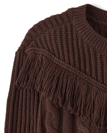 Girls Fringe Shaker Stitch Sweater
