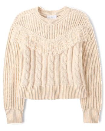 Girls Fringe Shaker Stitch Sweater