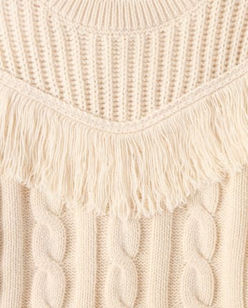Girls Fringe Shaker Stitch Sweater