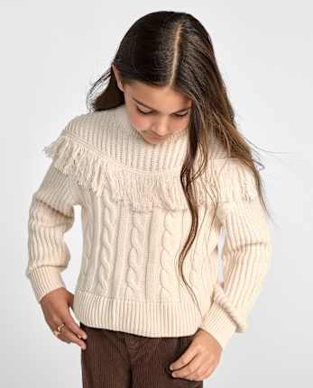 Girls Fringe Shaker Stitch Sweater
