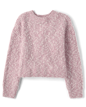 Girls Marled Shaker Stitch Cable Knit Sweater