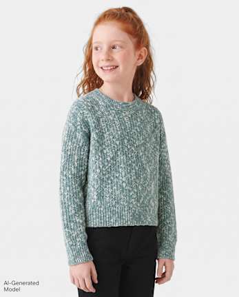 Girls Marled Shaker Stitch Cable Knit Sweater - STORMWATER